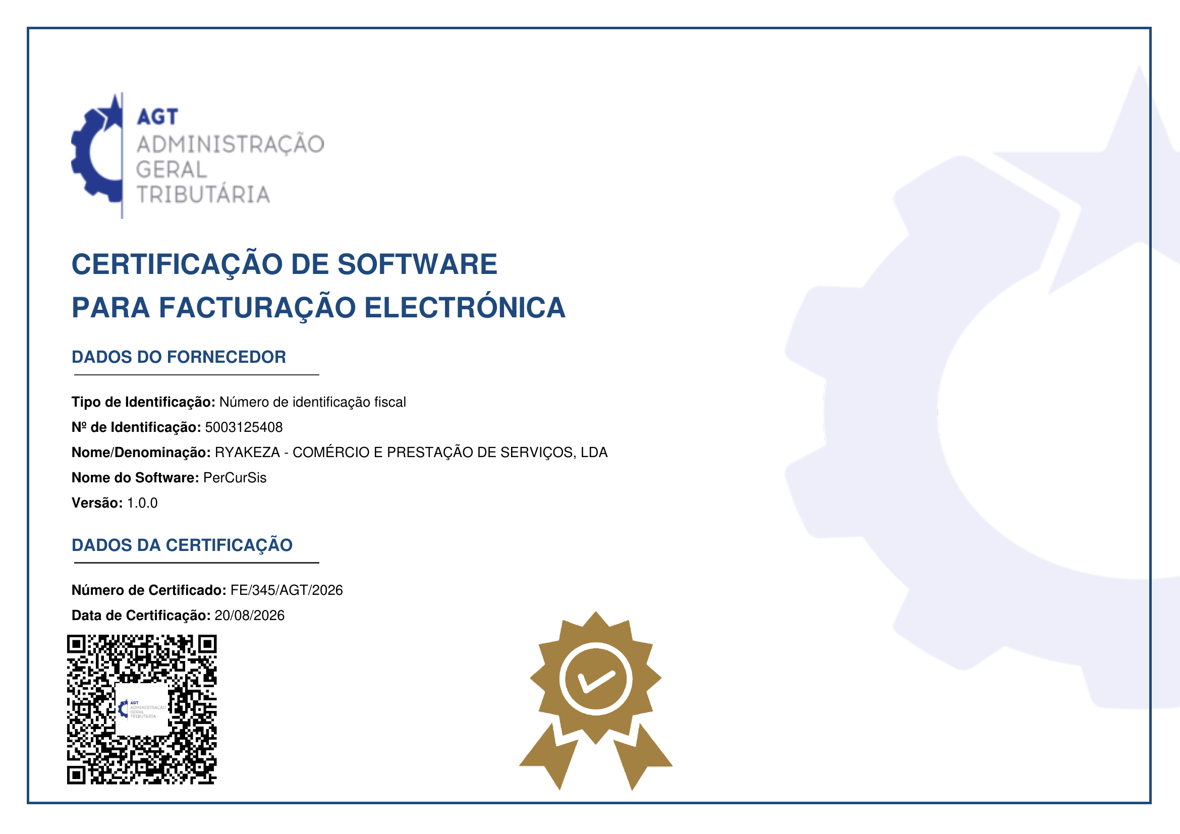 Certificação AGT PerCurSis